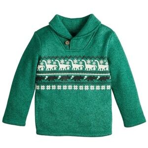 Toddler Boy - Size 2T - Green/Teal Dinosaur Fairisle Print Sweater